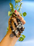 Tiger Eye & Black Onyx Lotus Charm Bracelet