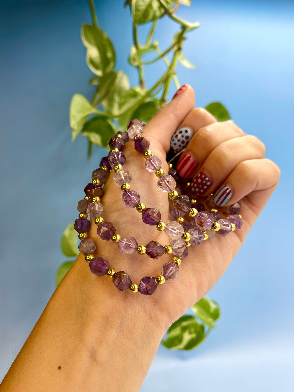 Super 7 & Gold Plated Bead Bracelet