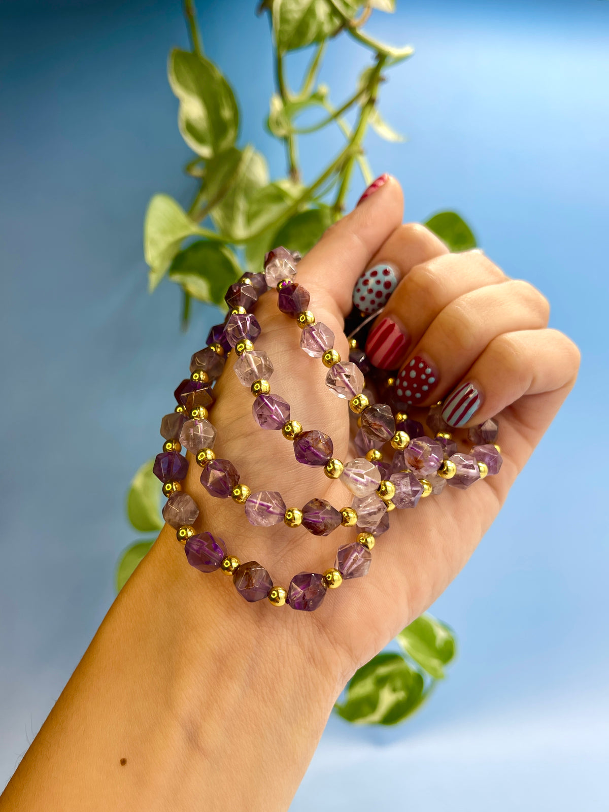 Super 7 & Gold Plated Bead Bracelet