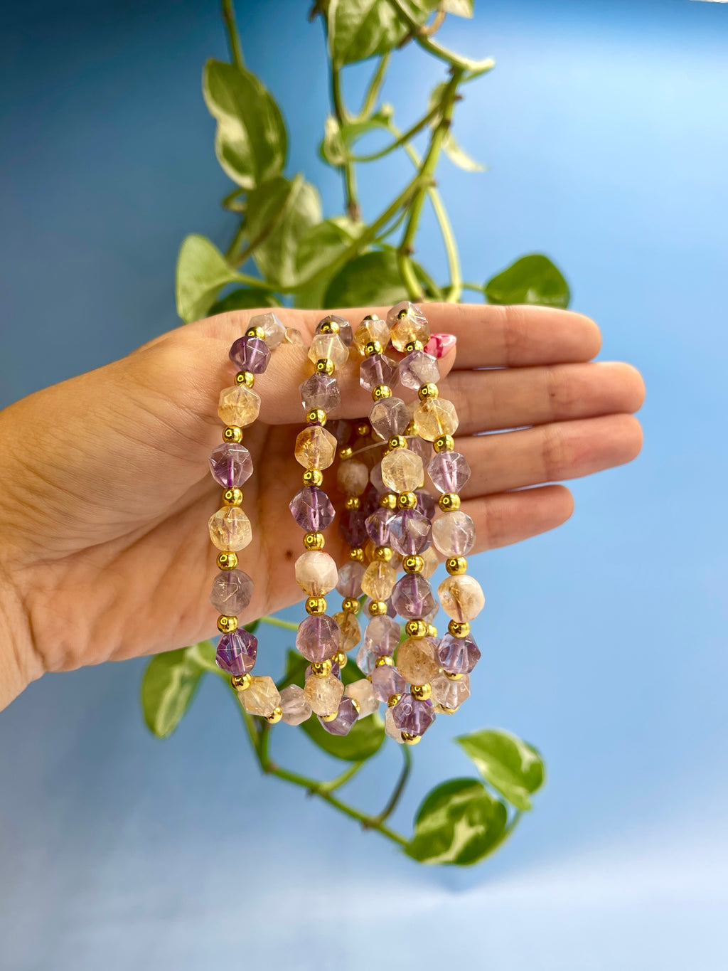 Amethyst & Citrine Gold Plated Bead Bracelet