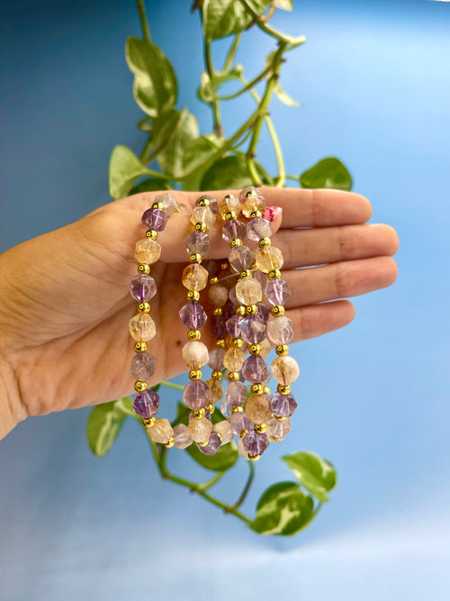Amethyst & Citrine Gold Plated Bead Bracelet
