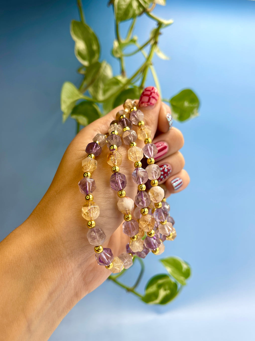 Amethyst & Citrine Gold Plated Bead Bracelet