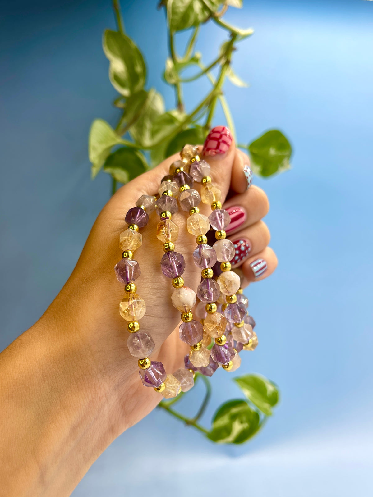Amethyst & Citrine Gold Plated Bead Bracelet