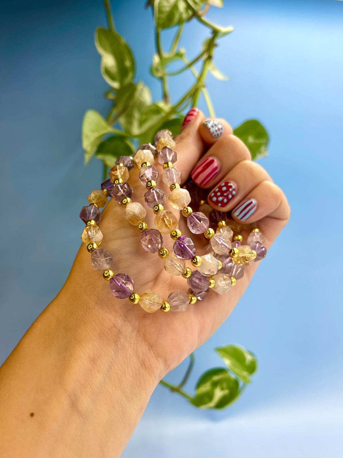 Amethyst & Citrine Gold Plated Bead Bracelet