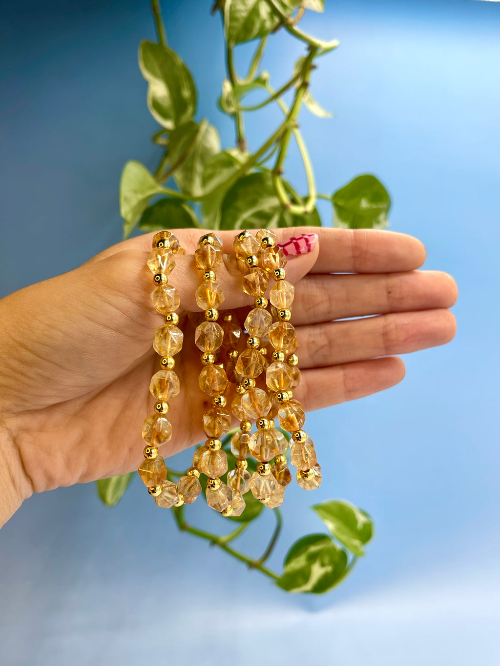 Citrine & Gold Plated Bead Bracelet