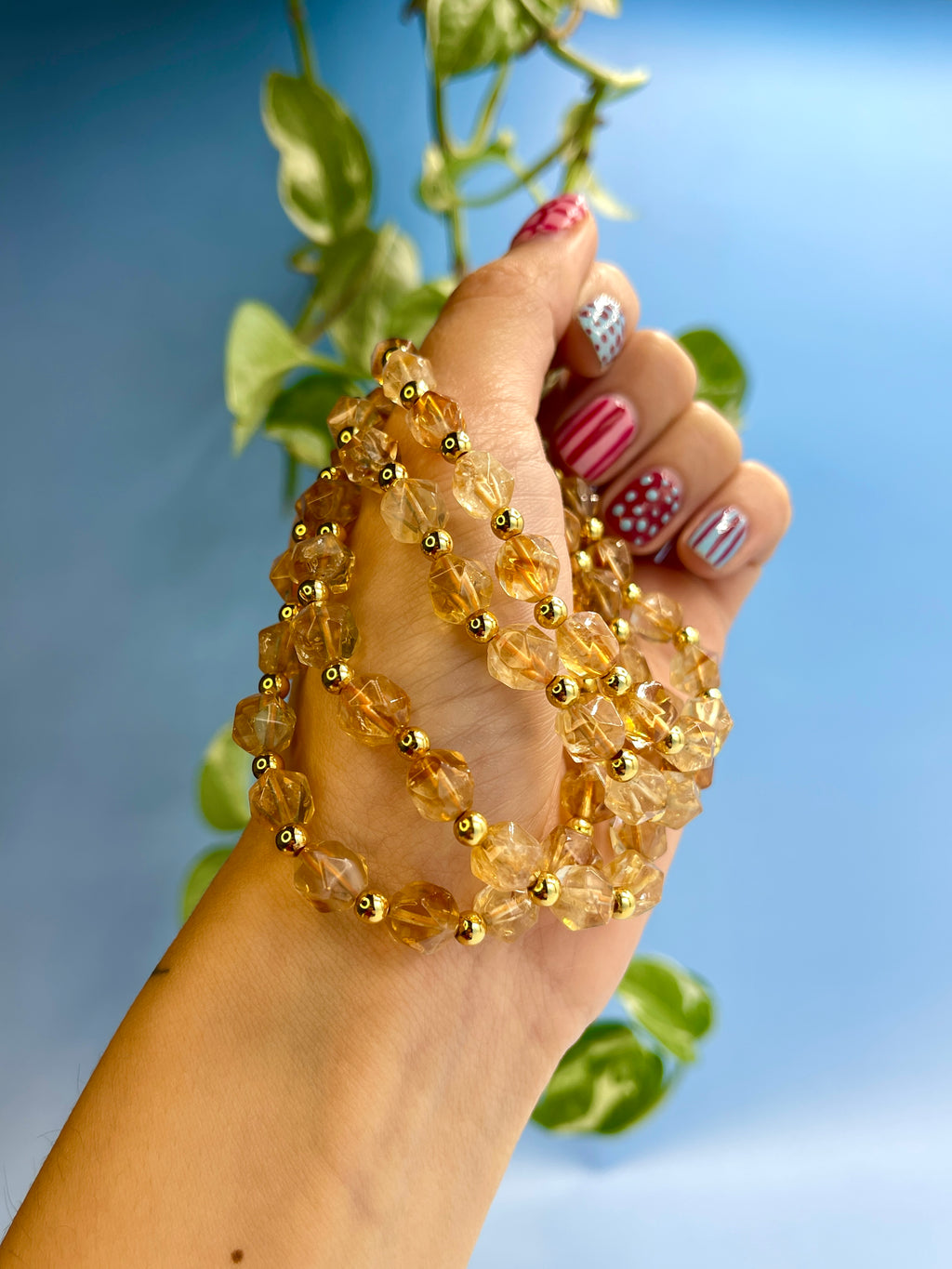 Citrine & Gold Plated Bead Bracelet