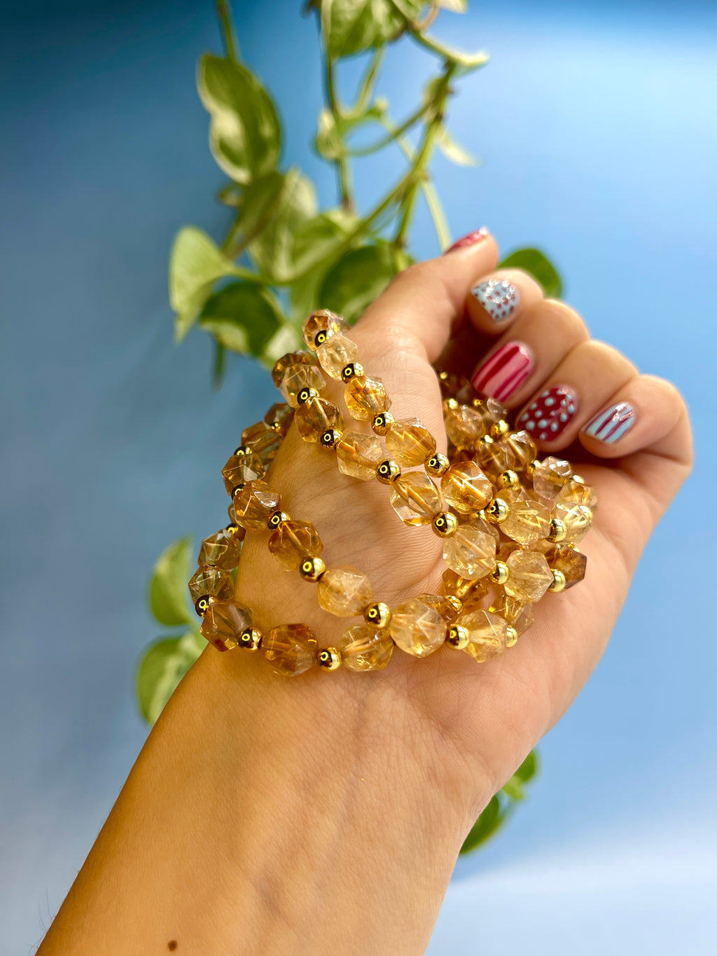 Citrine & Gold Plated Bead Bracelet