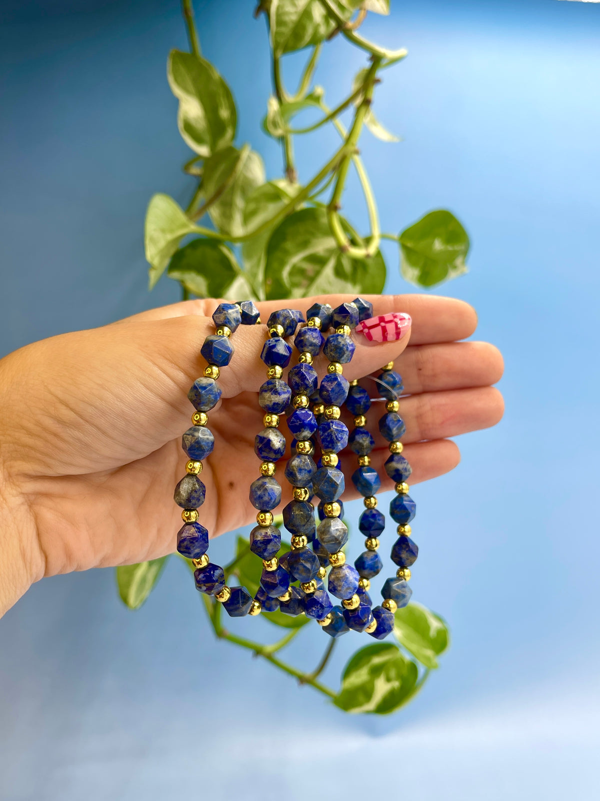 Lapis Lazuli & Gold Plated Bead Bracelet