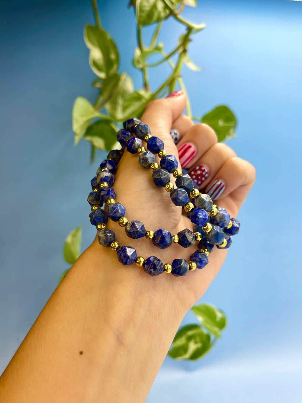 Lapis Lazuli & Gold Plated Bead Bracelet