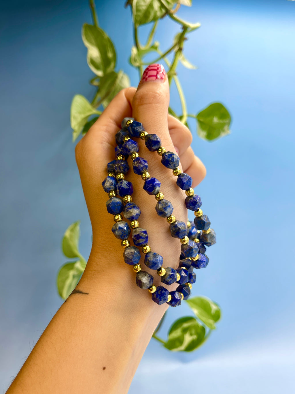 Lapis Lazuli & Gold Plated Bead Bracelet