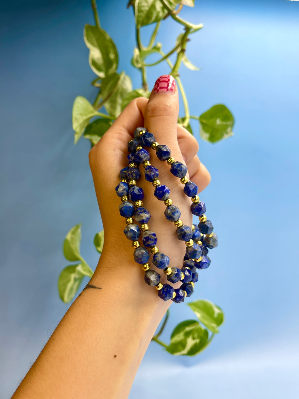 Lapis Lazuli & Gold Plated Bead Bracelet