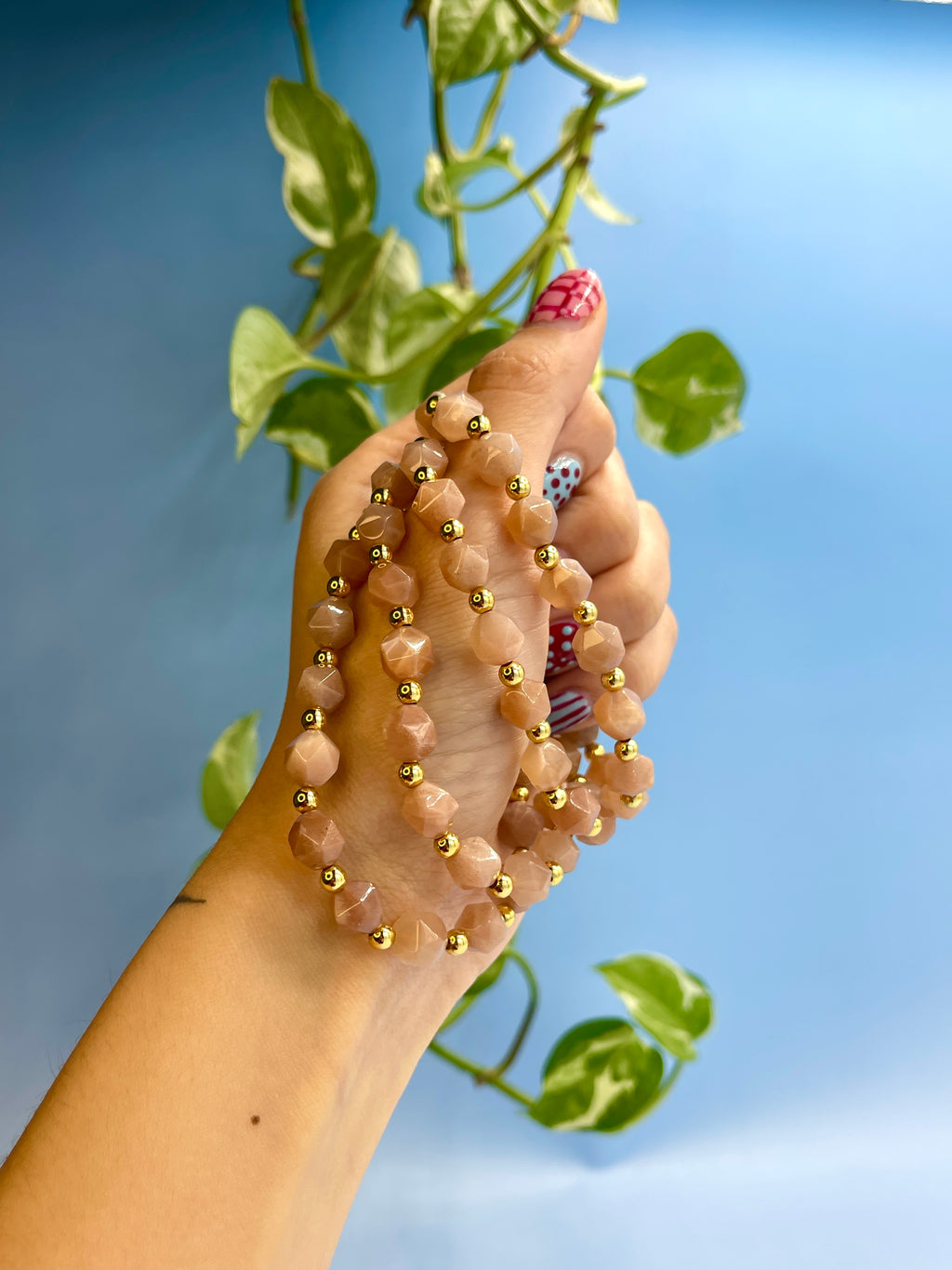 Sunstone & Gold Plated Bead Bracelet