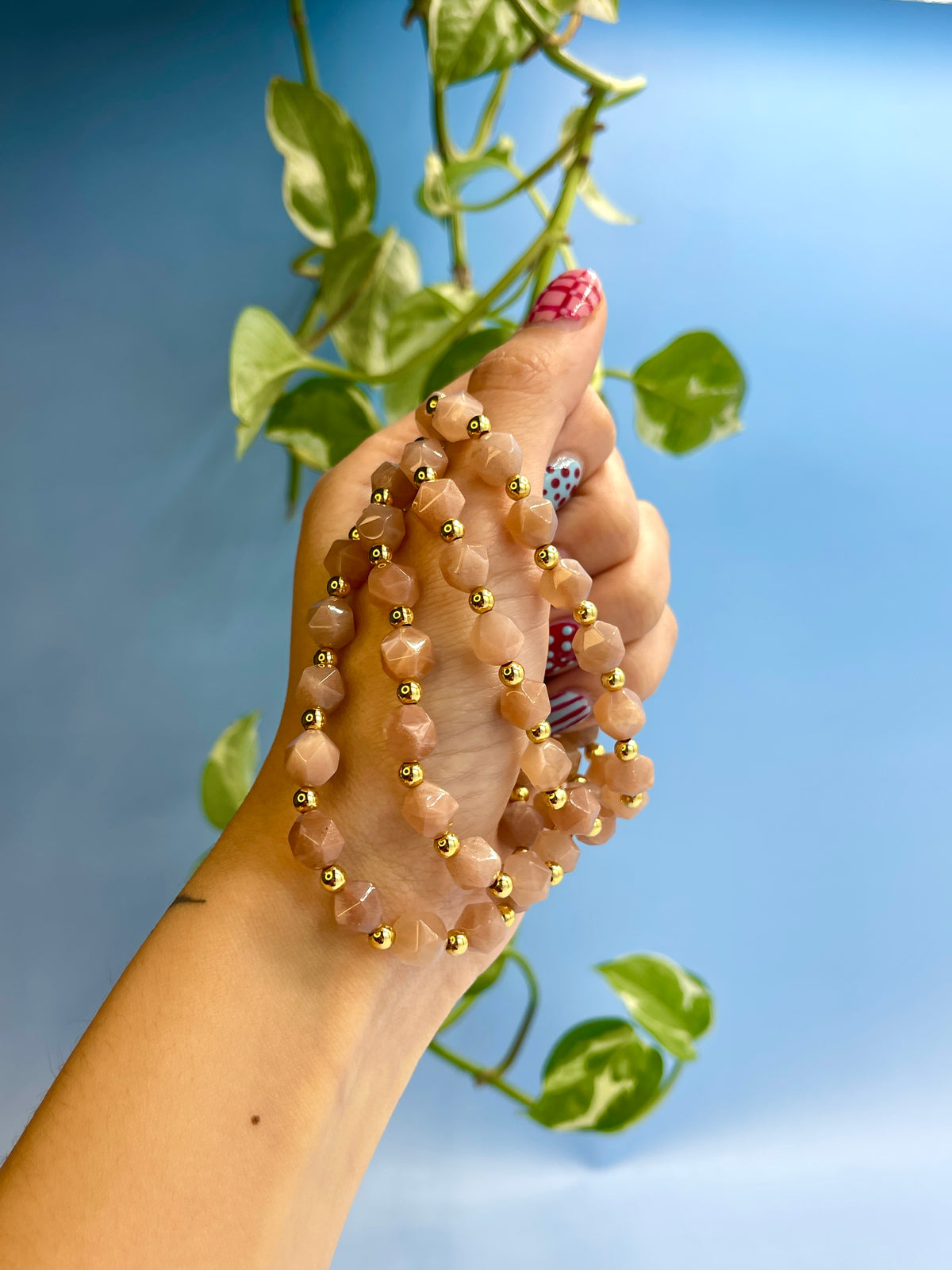 Sunstone & Gold Plated Bead Bracelet