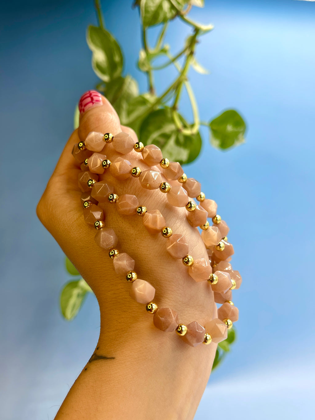 Sunstone & Gold Plated Bead Bracelet