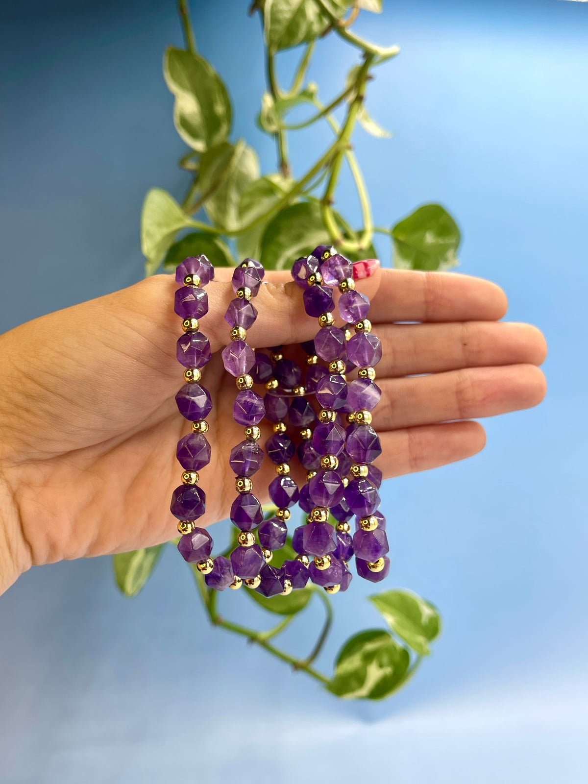 Amethyst & Gold Plated Bead Bracelet