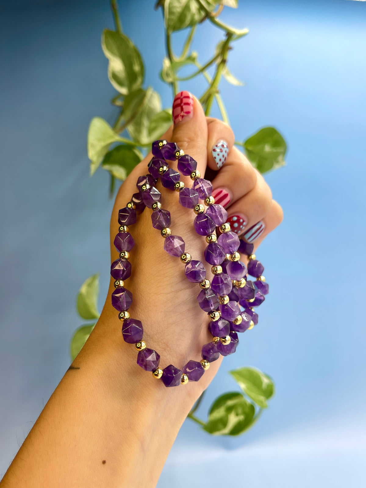 Amethyst & Gold Plated Bead Bracelet