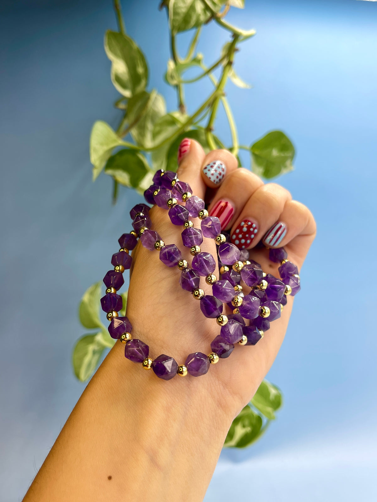 Amethyst & Gold Plated Bead Bracelet