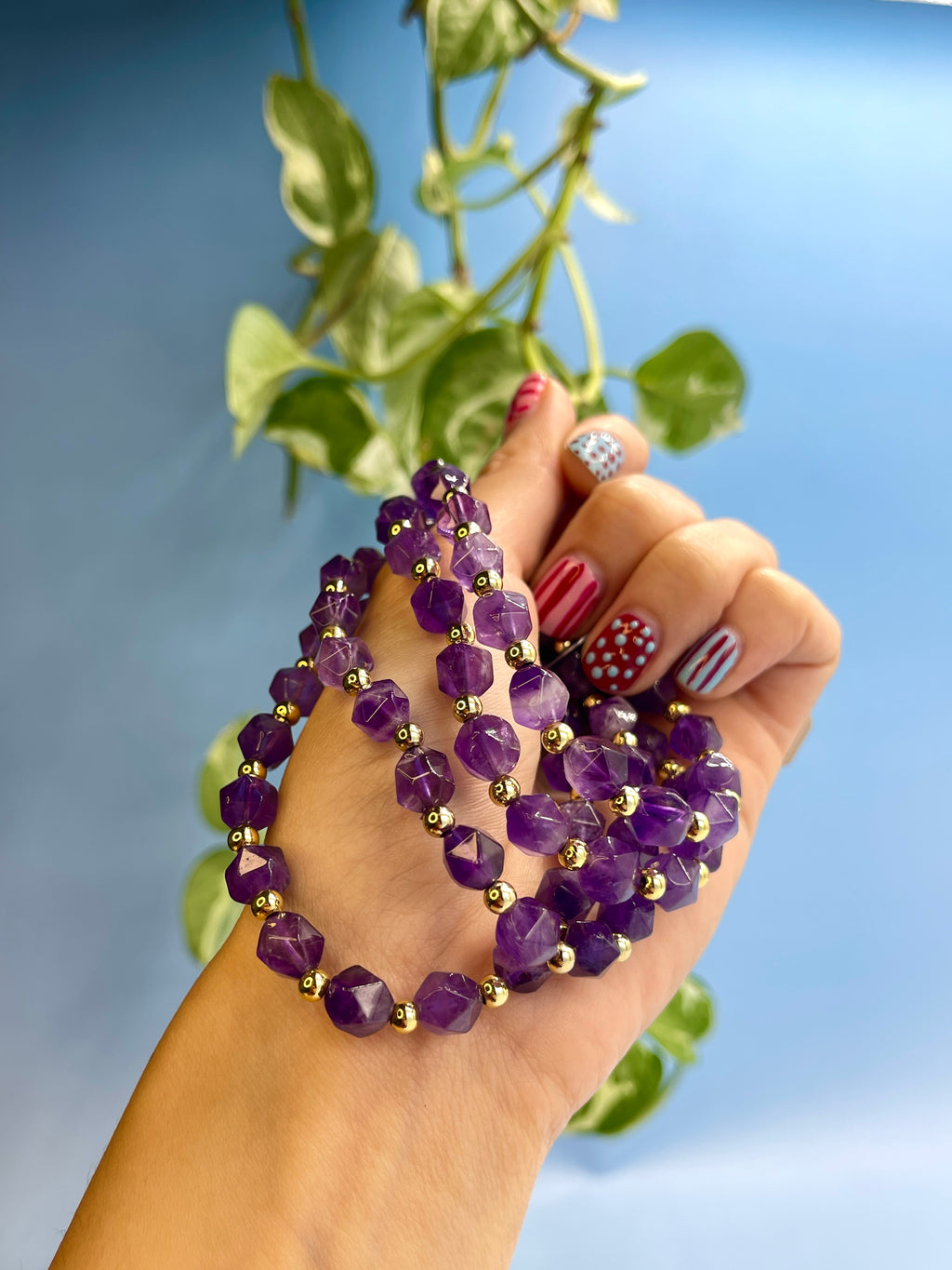 Amethyst & Gold Plated Bead Bracelet