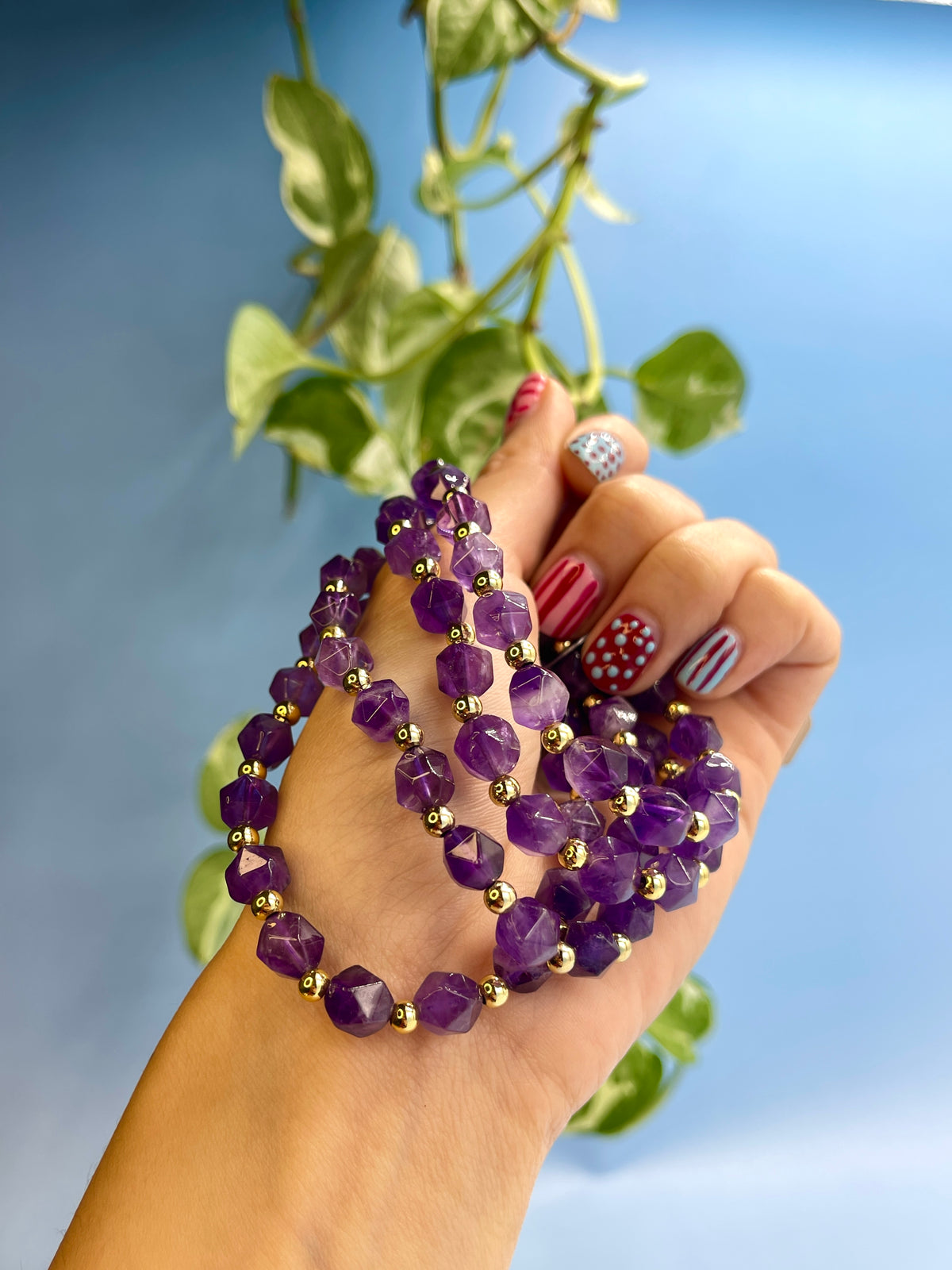 Amethyst & Gold Plated Bead Bracelet