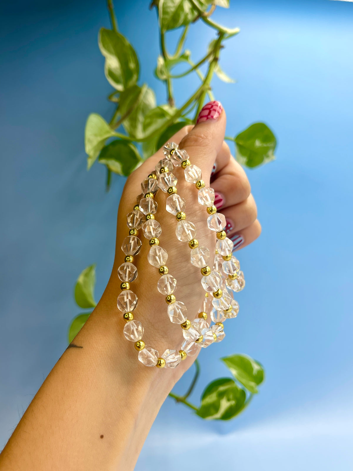 Clear Quartz & Gold Plated Bead Bracelet