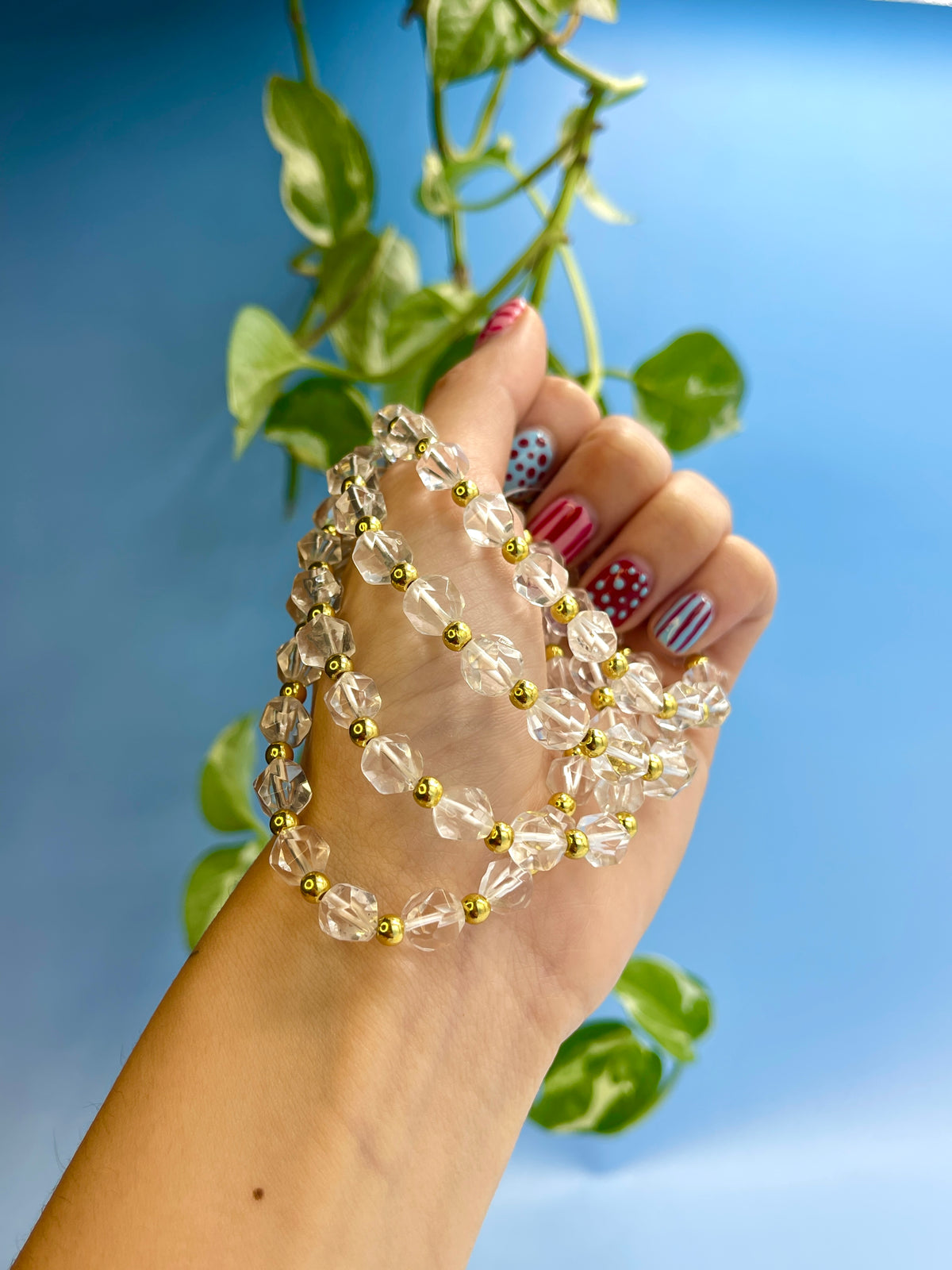 Clear Quartz & Gold Plated Bead Bracelet