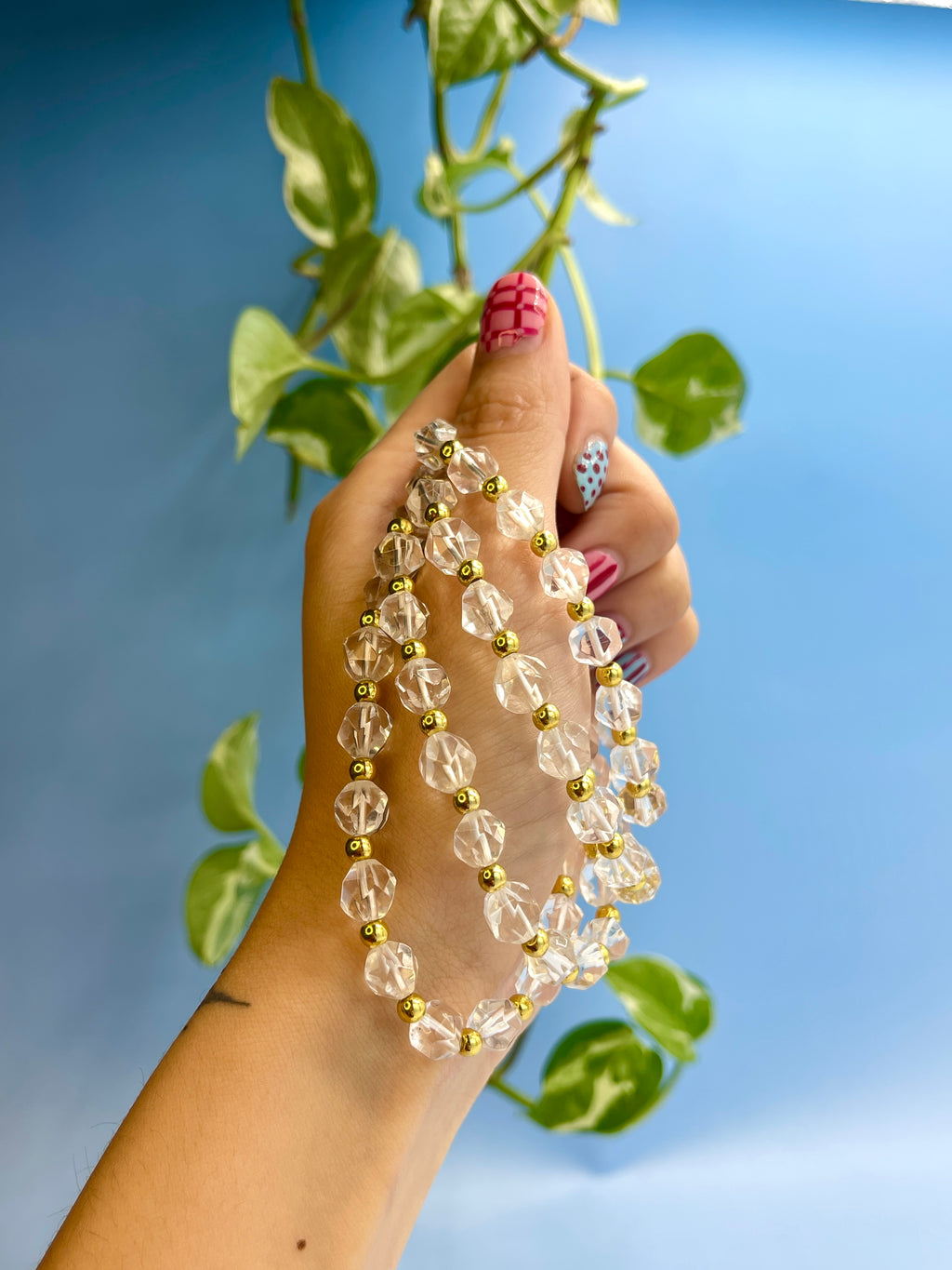 Clear Quartz & Gold Plated Bead Bracelet