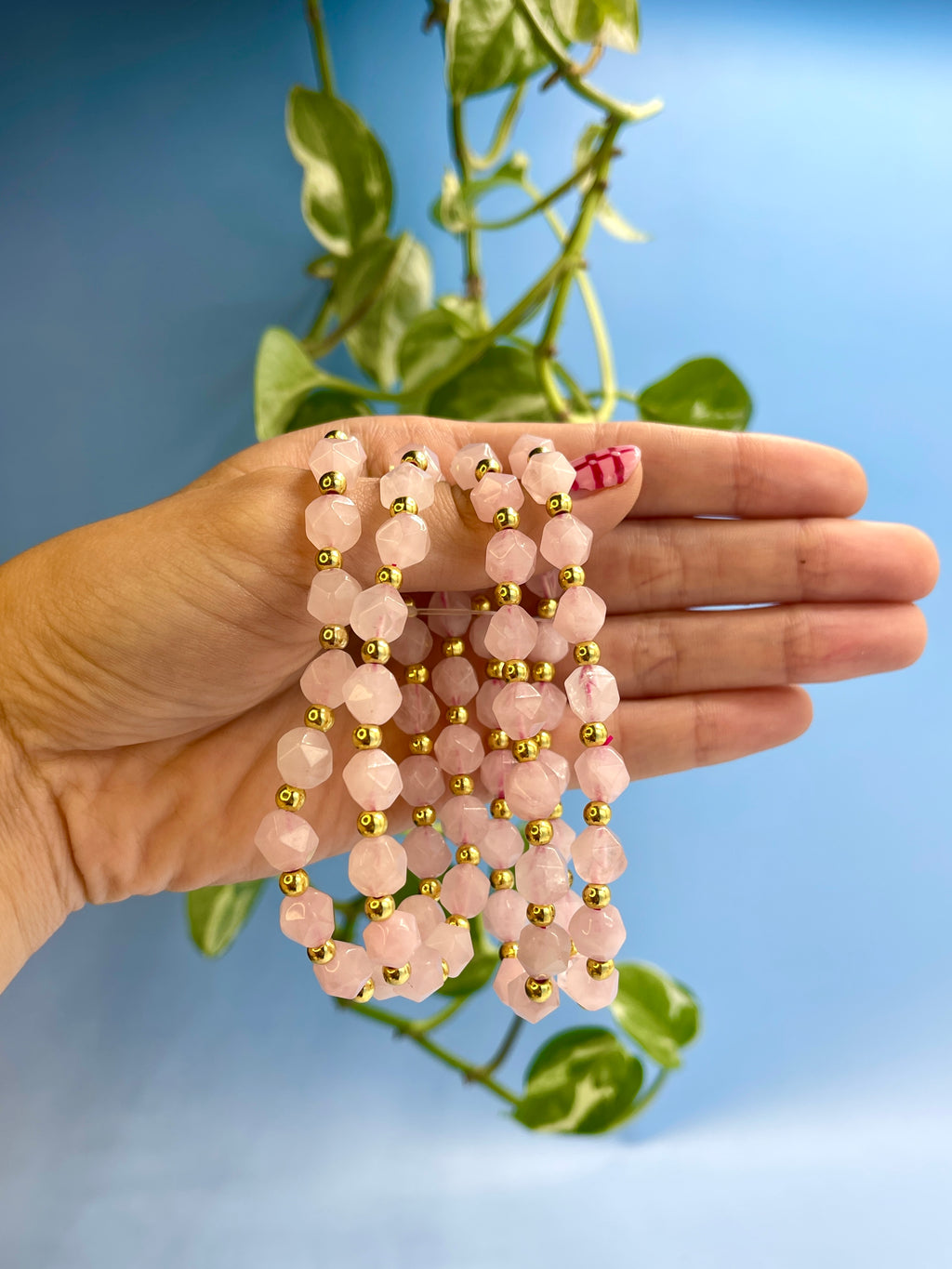 Rose Quartz & Gold Plated Bead Bracelet