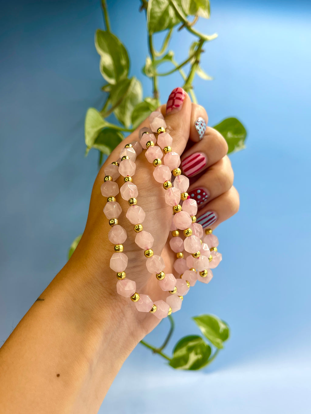 Rose Quartz & Gold Plated Bead Bracelet