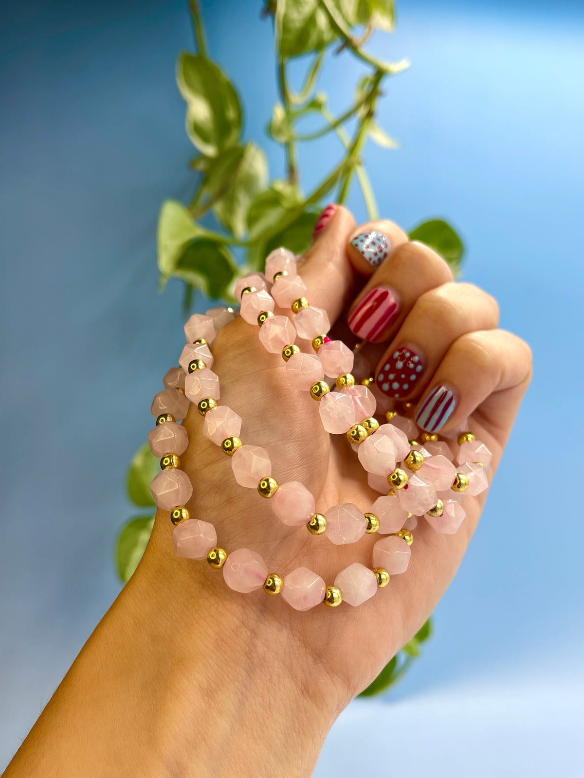 Rose Quartz & Gold Plated Bead Bracelet