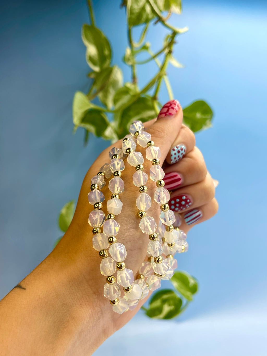 Opalite & Gold Plated Bead Bracelet