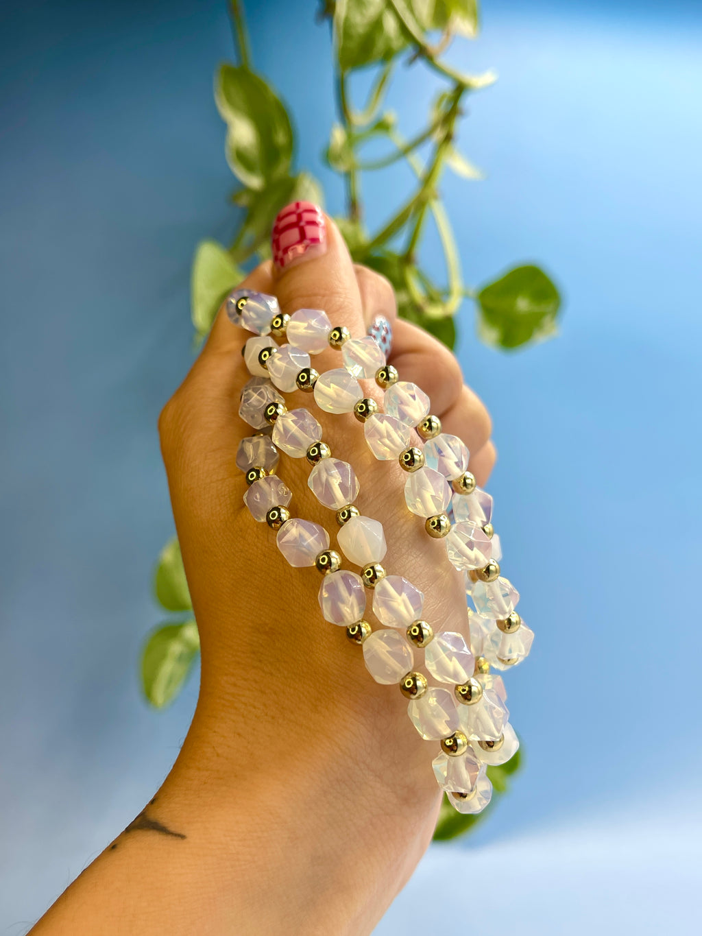 Opalite & Gold Plated Bead Bracelet