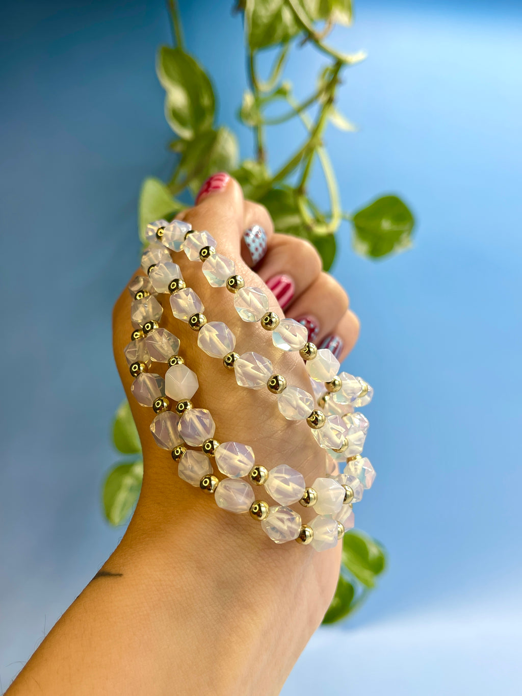 Opalite & Gold Plated Bead Bracelet
