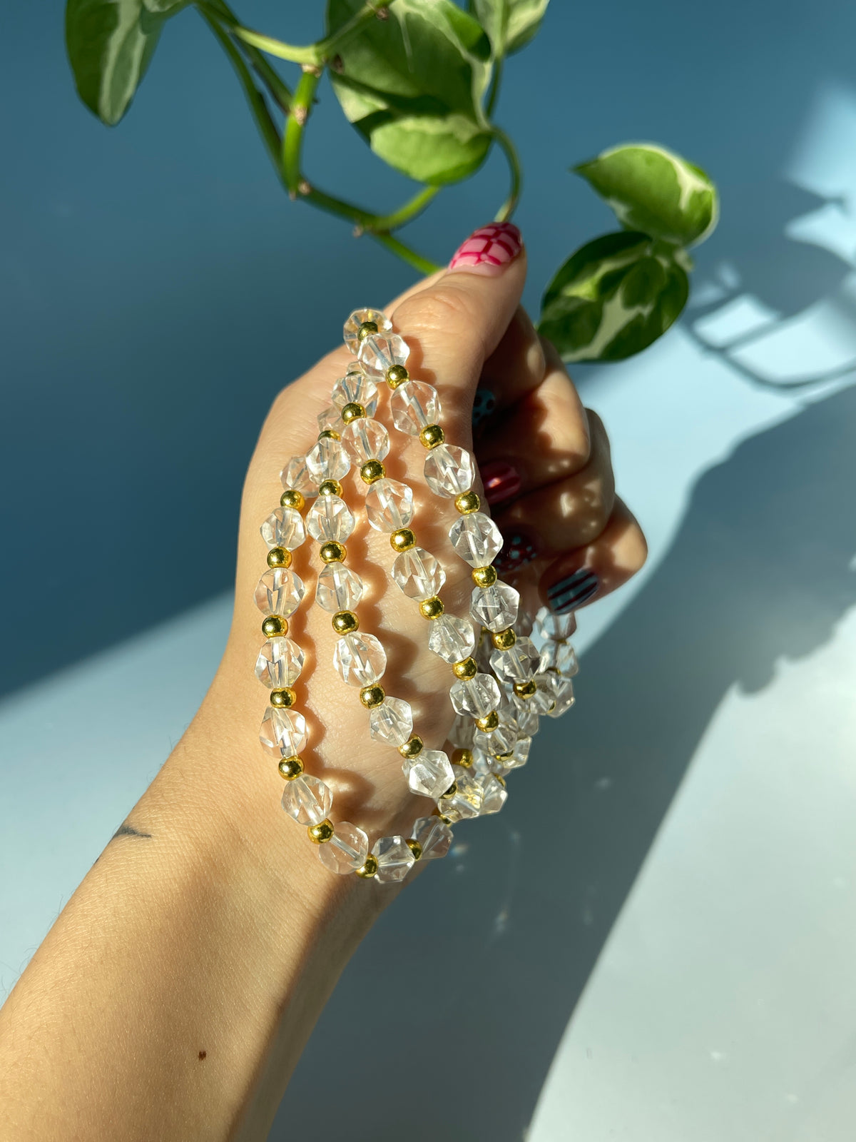 Clear Quartz & Gold Plated Bead Bracelet
