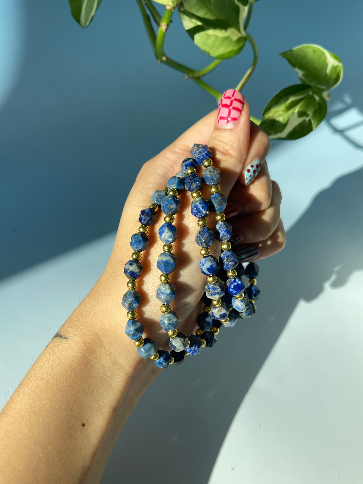 Lapis Lazuli & Gold Plated Bead Bracelet