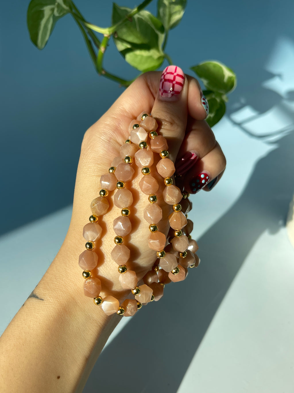 Sunstone & Gold Plated Bead Bracelet