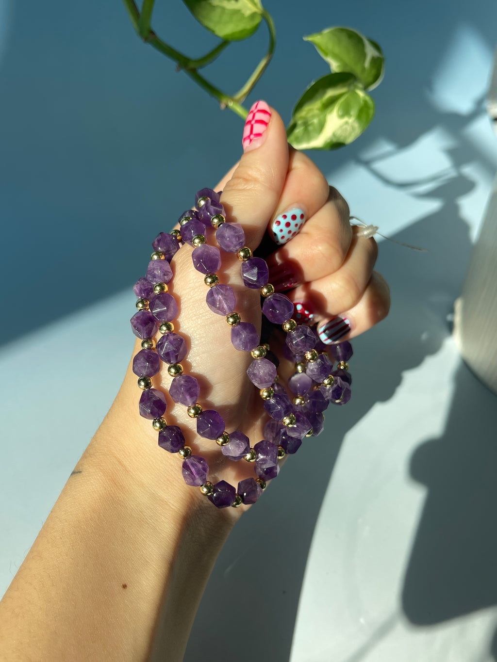 Amethyst & Gold Plated Bead Bracelet
