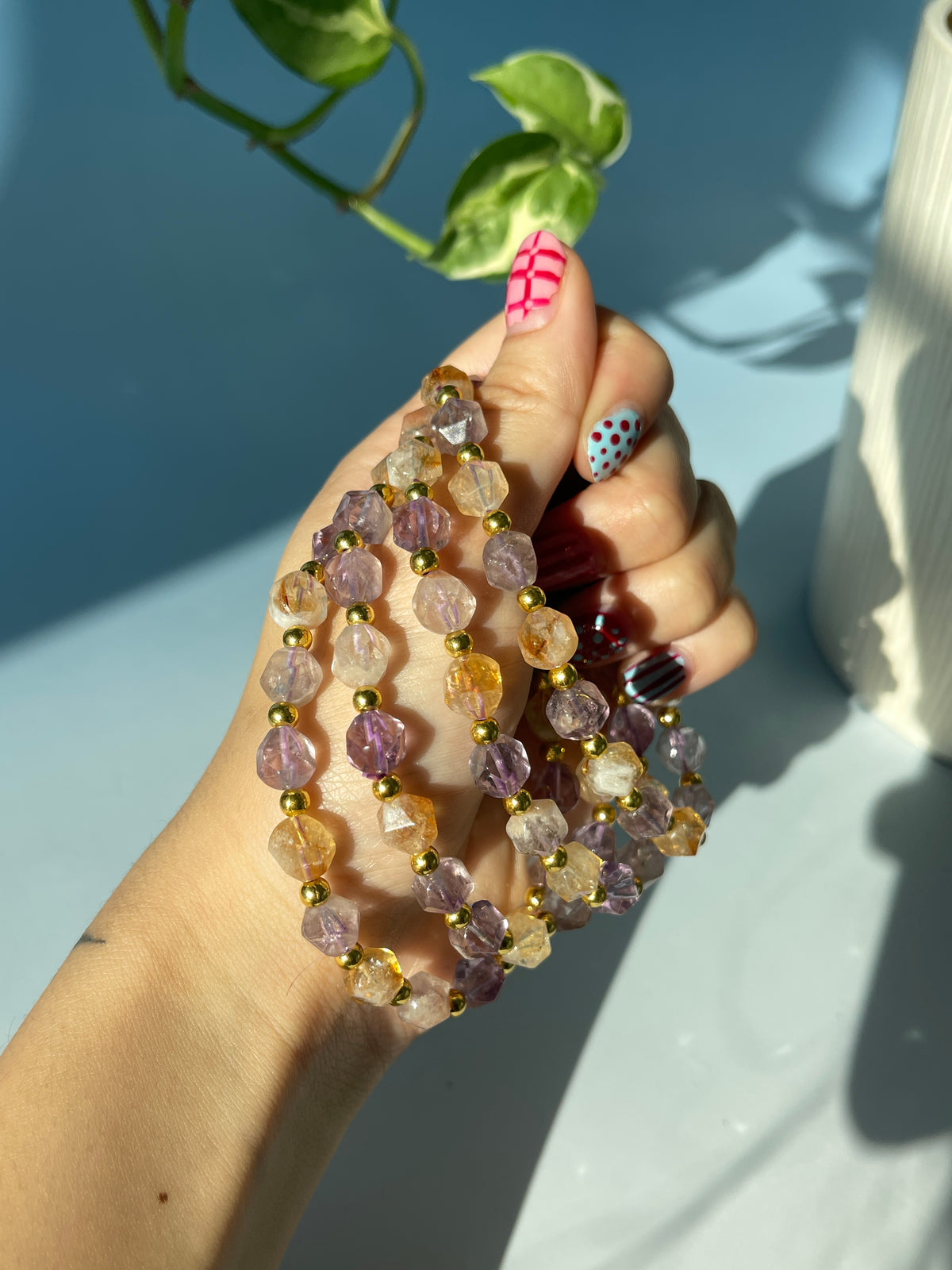 Amethyst & Citrine Gold Plated Bead Bracelet
