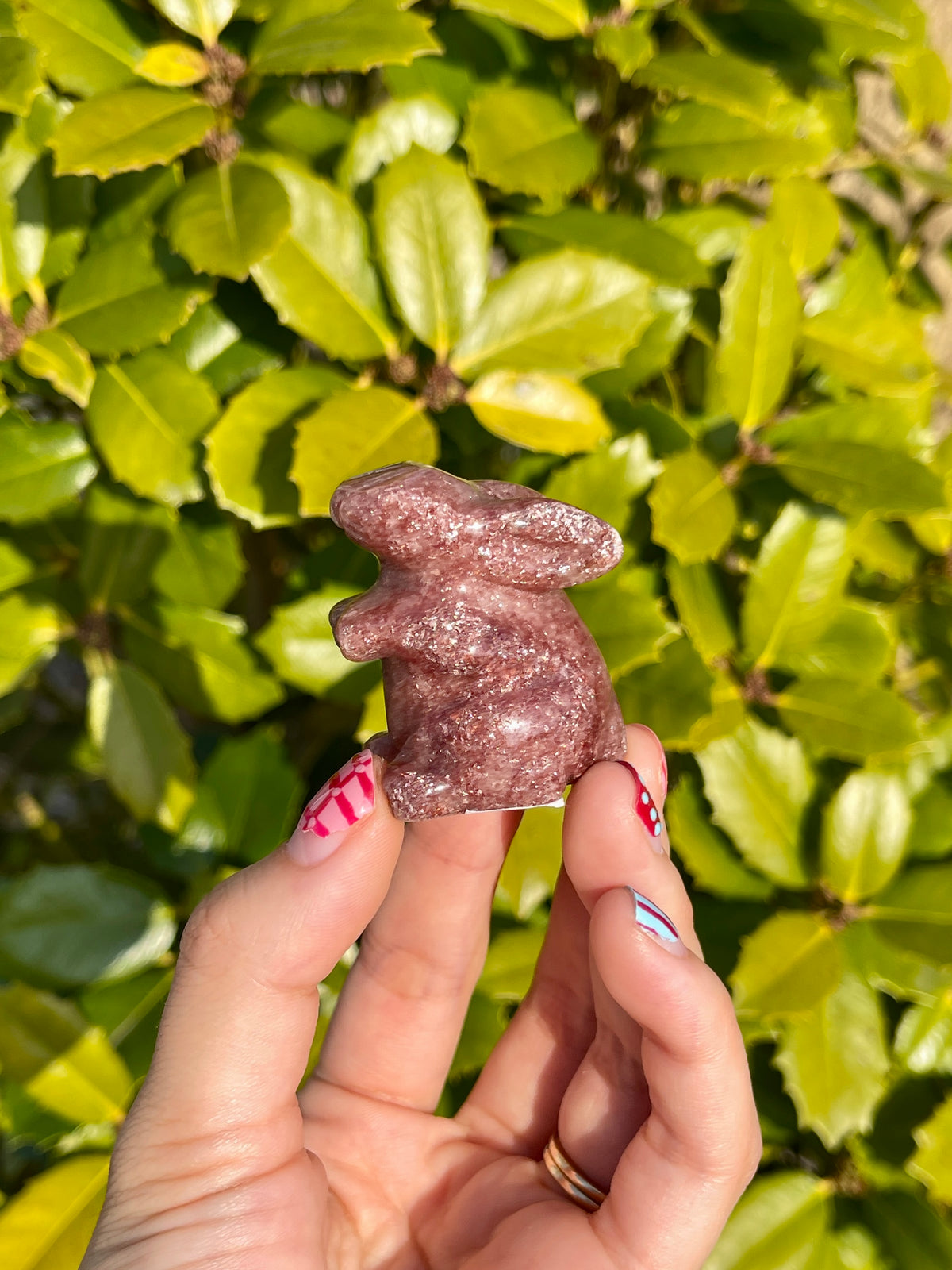 Carved Strawberry Quartz Bunny