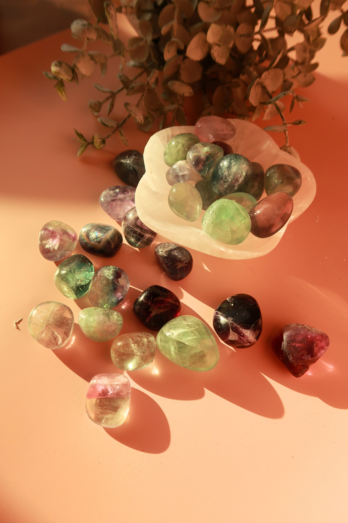 A Grade Rainbow Fluorite Tumbles